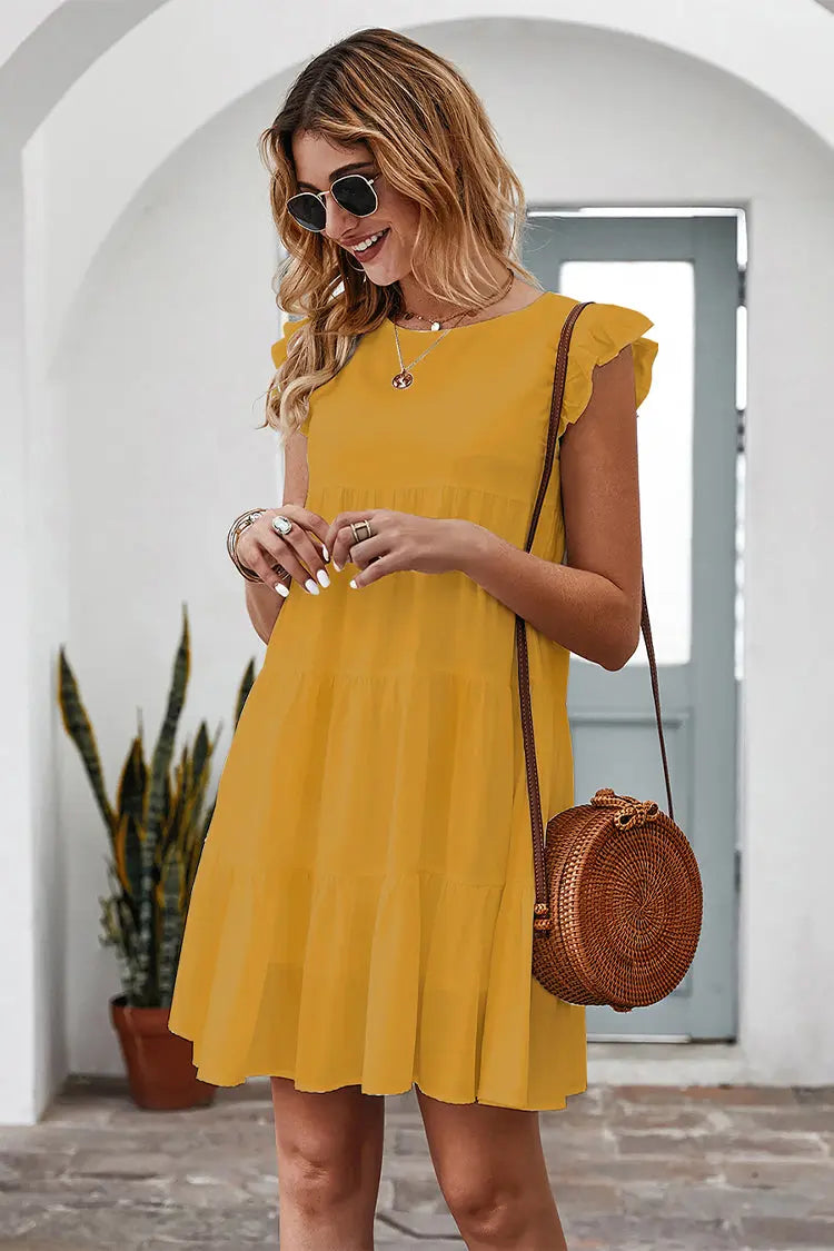 Summer Sleeveless Ruffle Sleeve Flowy Pleated Dress PRETTYGARDEN