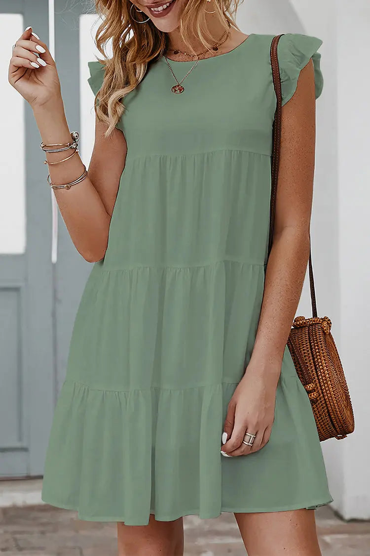 Summer Sleeveless Ruffle Sleeve Flowy Pleated Dress PRETTYGARDEN