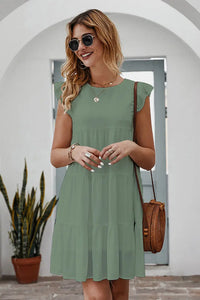 Summer Sleeveless Ruffle Sleeve Flowy Pleated Dress PRETTYGARDEN