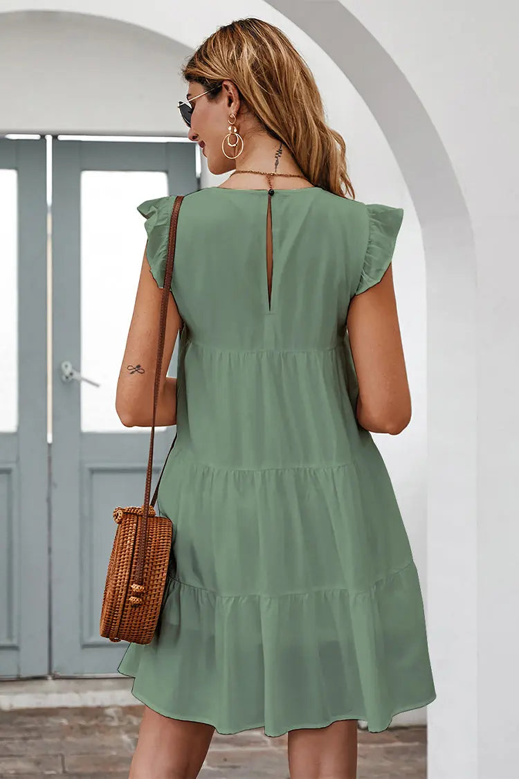 Summer Sleeveless Ruffle Sleeve Flowy Pleated Dress PRETTYGARDEN