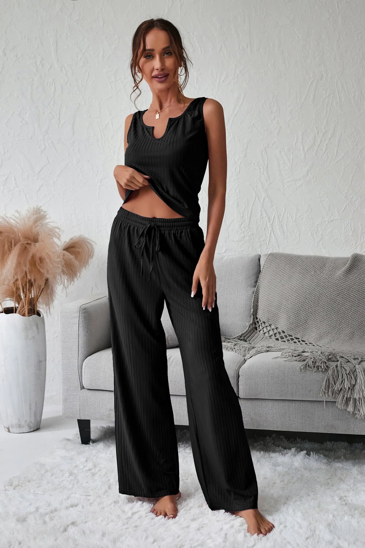 Summer Tank High Waist Low Cut Casual Scoop Neck Jumpsuit PRETTYGARDEN