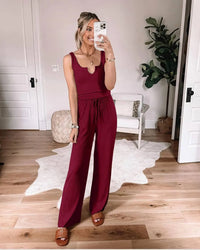 Summer Tank High Waist Low Cut Casual Scoop Neck Jumpsuit PRETTYGARDEN