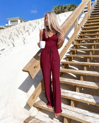 Summer Tank High Waist Low Cut Casual Scoop Neck Jumpsuit PRETTYGARDEN