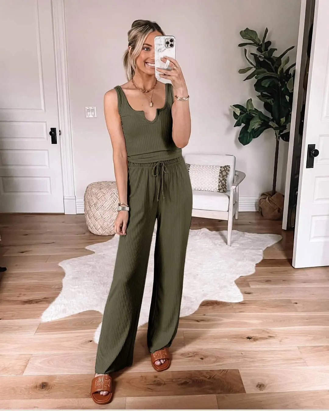 Summer Tank High Waist Low Cut Casual Scoop Neck Jumpsuit PRETTYGARDEN