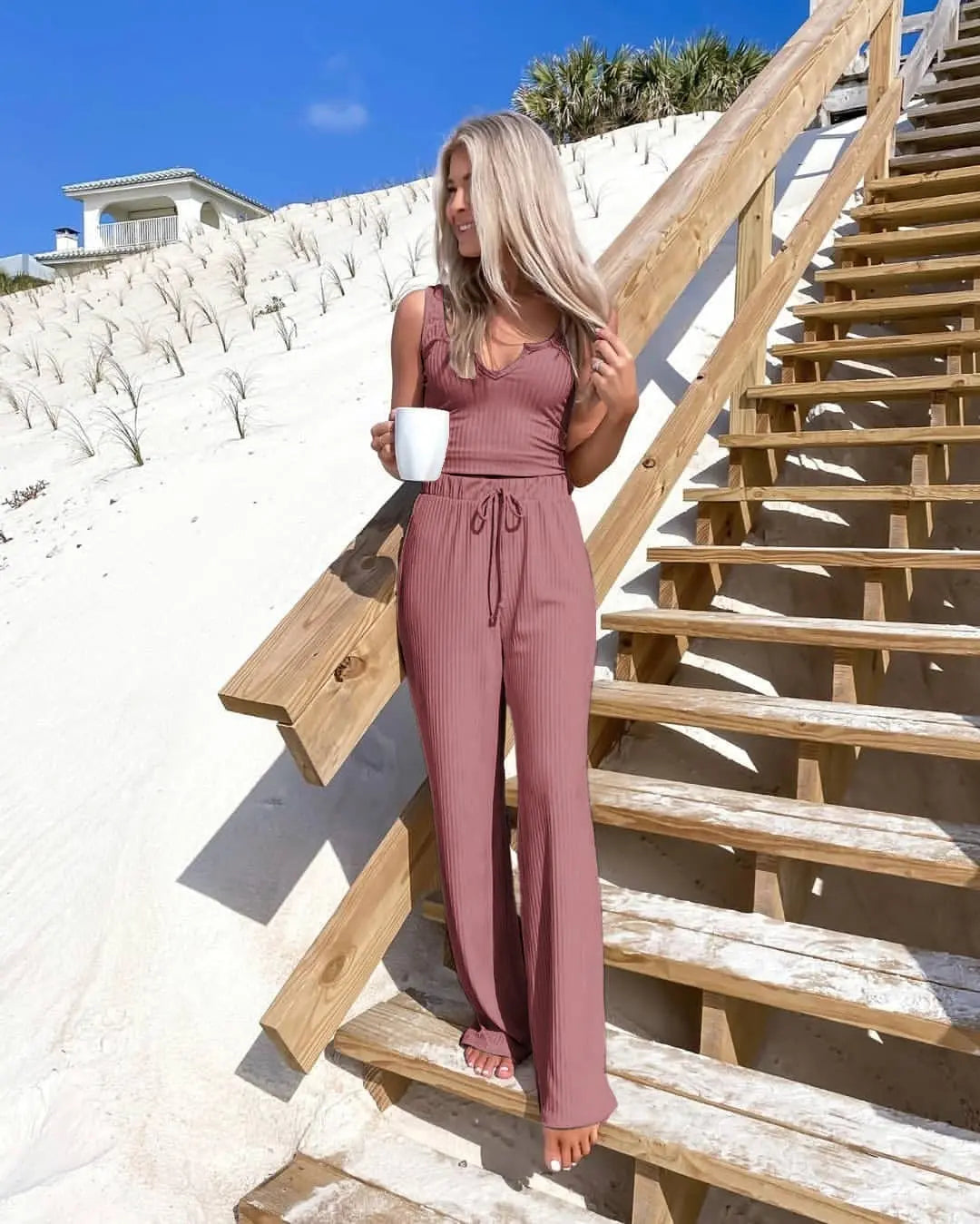 Summer Tank High Waist Low Cut Casual Scoop Neck Jumpsuit PRETTYGARDEN