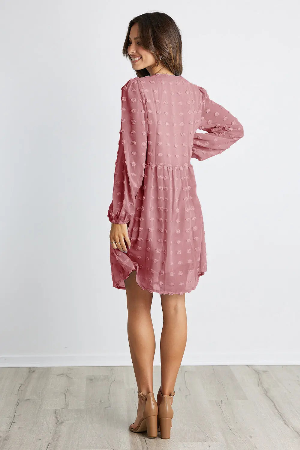 Swiss Dot Long Sleeve Wrap Mini Dress PRETTYGARDEN