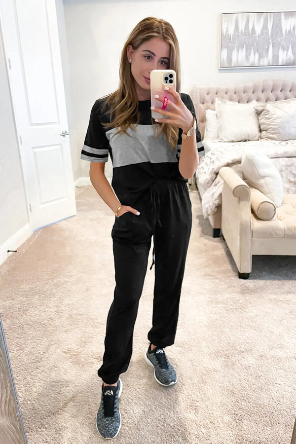 Tracksuit Sets Casual Striped Crewneck PRETTYGARDEN