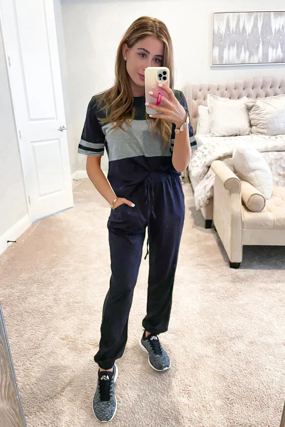 Tracksuit Sets Casual Striped Crewneck PRETTYGARDEN