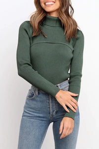 Turtleneck Bodycon Long Sleeves Knit  Sweater PRETTYGARDEN