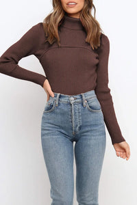 Turtleneck Bodycon Long Sleeves Knit  Sweater PRETTYGARDEN