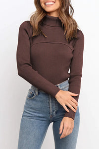 Turtleneck Bodycon Long Sleeves Knit  Sweater PRETTYGARDEN