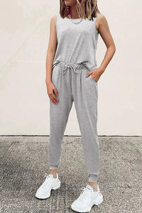 Two Piece Outfit Sleeveless Crewneck Tops With Sweatpants Active Tracksuit PRETTYGARDEN