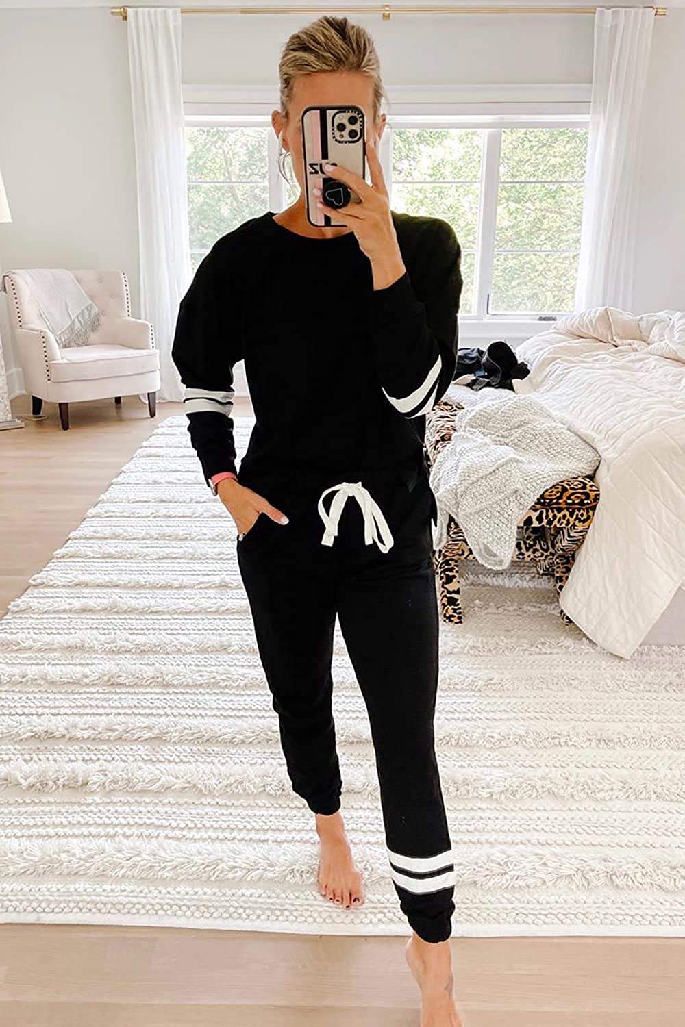 Two Piece Tracksuit Long Sleeve Sweatshirt with Long Pants with Pockets PRETTYGARDEN