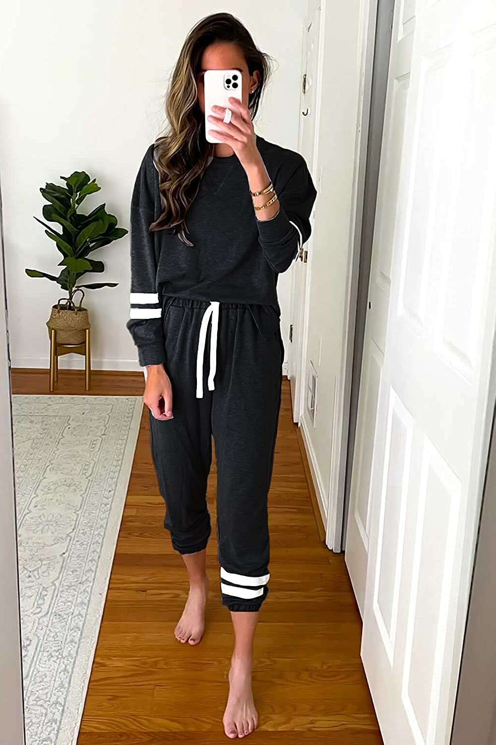 Two Piece Tracksuit Long Sleeve Sweatshirt with Long Pants with Pockets PRETTYGARDEN