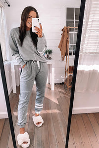 Two Piece Tracksuit Long Sleeve Sweatshirt with Long Pants with Pockets PRETTYGARDEN