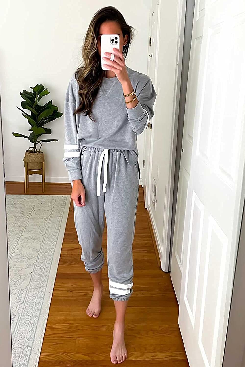 Two Piece Tracksuit Long Sleeve Sweatshirt with Long Pants with Pockets PRETTYGARDEN