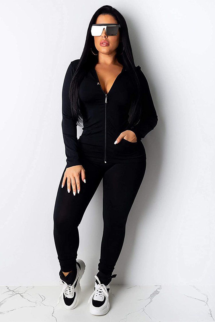 Two Piece Tracksuit Set Long Sleeve Zipper Hoodie with Sweatpants Workout Set PRETTYGARDEN