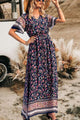 V Neck Floral Print Summer Boho High Waist Long Dresses PRETTYGARDEN