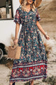 V Neck Floral Print Summer Boho High Waist Long Dresses PRETTYGARDEN