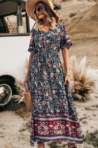 V Neck Floral Print Summer Boho High Waist Long Dresses PRETTYGARDEN