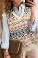 V Neck Knit Sweater Vest Plus Size Preppy Argyle Sweater Tank Top PRETTYGARDEN