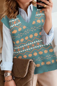 V Neck Knit Sweater Vest Plus Size Preppy Argyle Sweater Tank Top PRETTYGARDEN