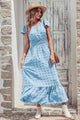 V Neck Swiss Dot Ruffle Tiered Smocked Cocktail Maxi Dress PRETTYGARDEN