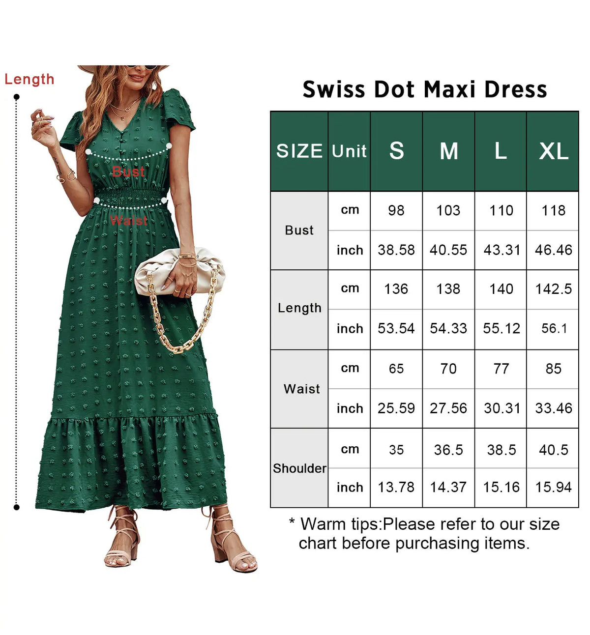 V Neck Swiss Dot Ruffle Tiered Smocked Cocktail Maxi Dress PRETTYGARDEN