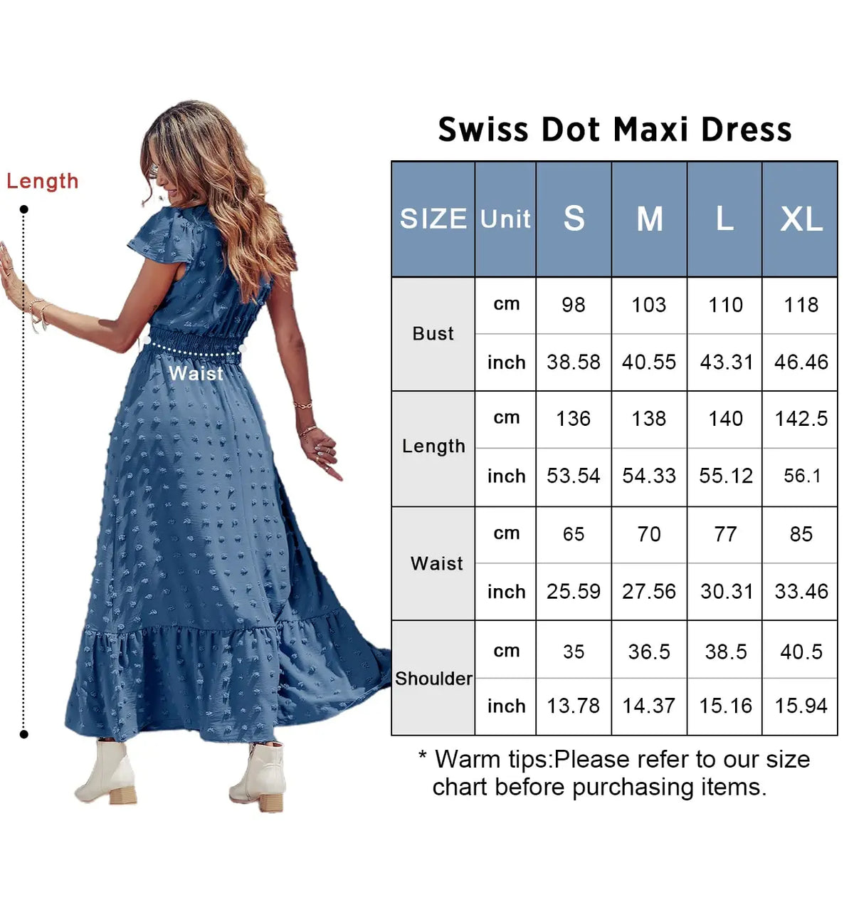 V Neck Swiss Dot Ruffle Tiered Smocked Cocktail Maxi Dress PRETTYGARDEN