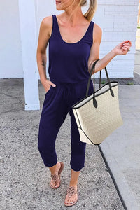 Women Causal Sleeveless Elastic Waist Jumpsuit PRETTYGARDEN