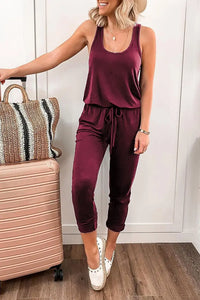 Women Causal Sleeveless Elastic Waist Jumpsuit PRETTYGARDEN