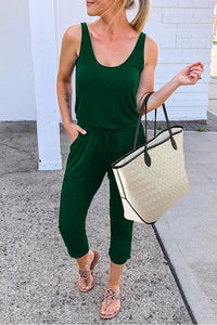 Women Causal Sleeveless Elastic Waist Jumpsuit PRETTYGARDEN