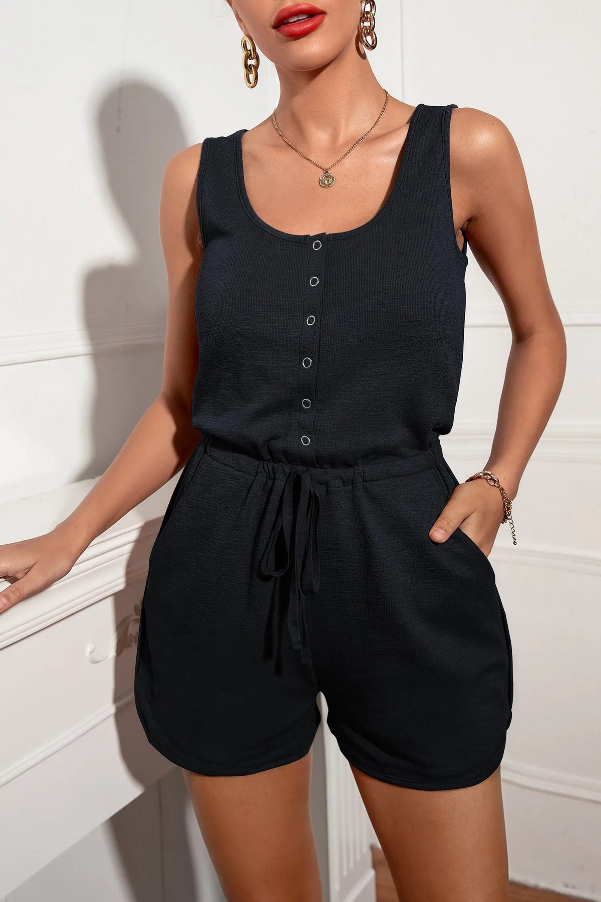 Women Jumpsuit Sleeveless Jumpsuit Short Set Button Down Short Romper PRETTYGARDEN