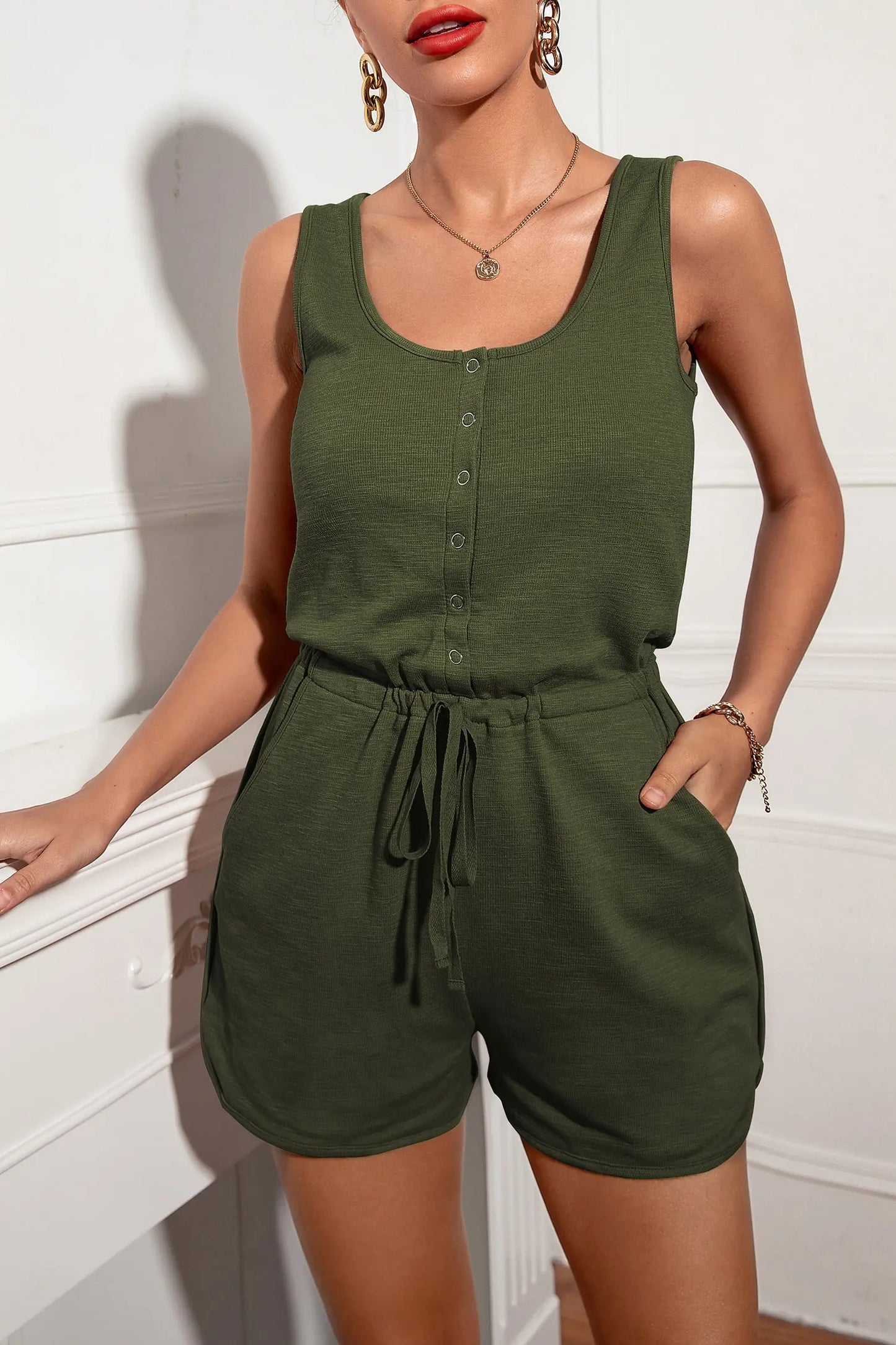 Women Jumpsuit Sleeveless Jumpsuit Short Set Button Down Short Romper PRETTYGARDEN