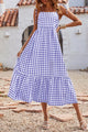 Women Plaid Spaghetti Strap Square Neck Tiered Ruffle Flowy Maxi Dresses PRETTYGARDEN