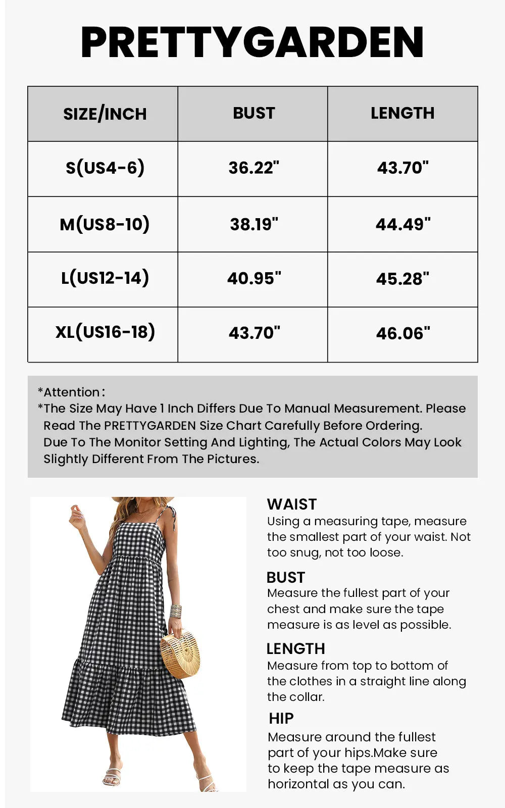 Women Plaid Spaghetti Strap Square Neck Tiered Ruffle Flowy Maxi Dresses PRETTYGARDEN