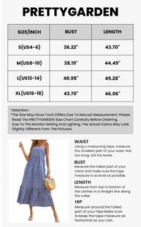 Women Plaid Spaghetti Strap Square Neck Tiered Ruffle Flowy Maxi Dresses PRETTYGARDEN