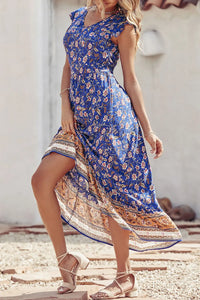 Women's Casual Floral V Neck Cap Sleeves Boho High Low Flowy Midi Long Sun Dresses PRETTYGARDEN