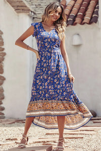 Women's Casual Floral V Neck Cap Sleeves Boho High Low Flowy Midi Long Sun Dresses PRETTYGARDEN