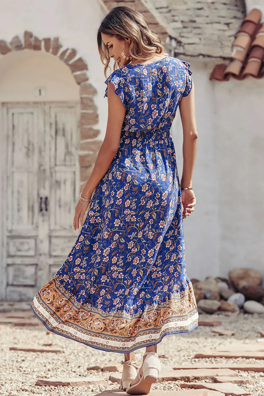 Women's Casual Floral V Neck Cap Sleeves Boho High Low Flowy Midi Long Sun Dresses PRETTYGARDEN