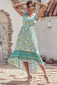 Women's Casual Floral V Neck Cap Sleeves Boho High Low Flowy Midi Long Sun Dresses PRETTYGARDEN