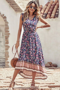 Women's Floral V Neck Cap Sleeves Boho High Low Flowy Midi Long Sun Dresses PRETTYGARDEN