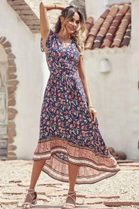 Women's Floral V Neck Cap Sleeves Boho High Low Flowy Midi Long Sun Dresses PRETTYGARDEN