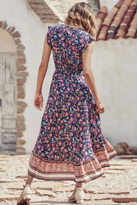 Women's Floral V Neck Cap Sleeves Boho High Low Flowy Midi Long Sun Dresses PRETTYGARDEN