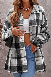 Women's Oversized Flannel Plaid Shirt Jacket Button-down Shacket PRETTYGARDEN