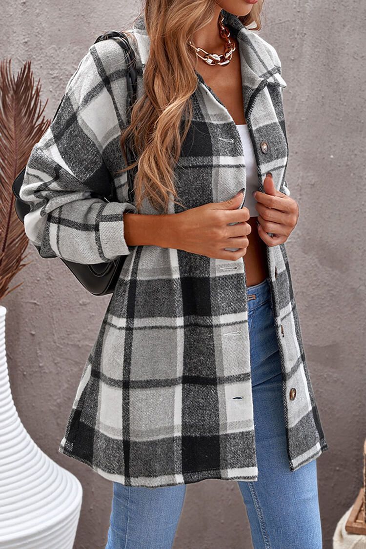 Women's Oversized Flannel Plaid Shirt Jacket Button-down Shacket PRETTYGARDEN