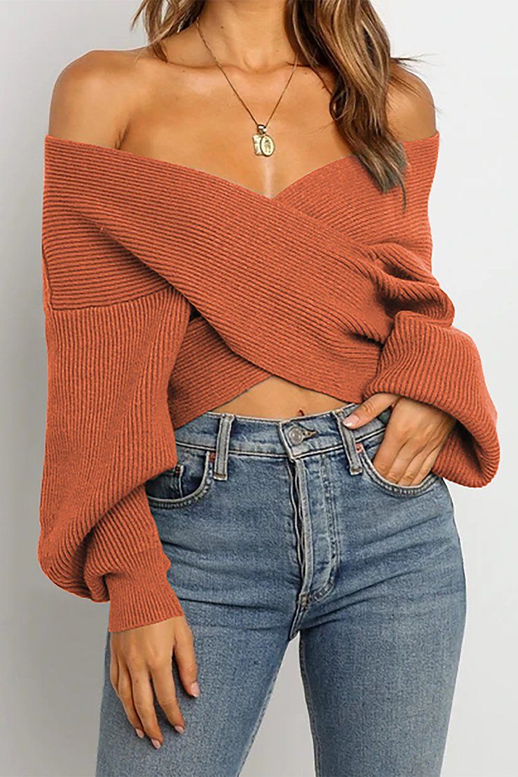 Women’s V Neck Off Shoulder Oversized Sweater
