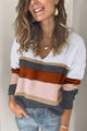 Womens Long Sleeve Sweater V neck Striped Knitted Sweater Pullover PRETTYGARDEN