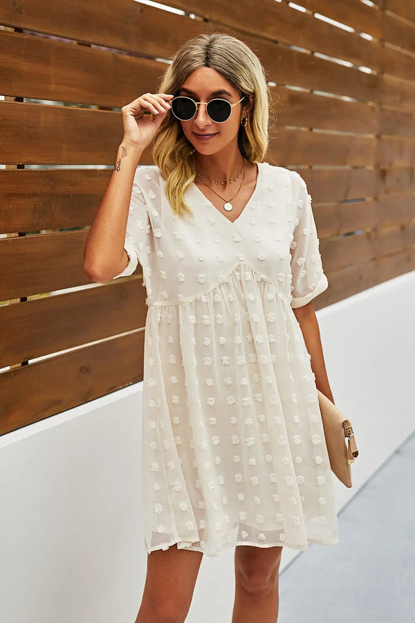 Womens Short Sleeves  V Neck Flowy Chiffon Mini Dress PRETTYGARDEN