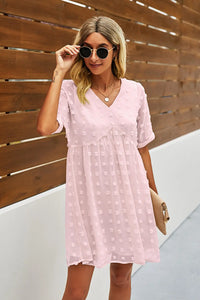 Womens Short Sleeves  V Neck Flowy Chiffon Mini Dress PRETTYGARDEN